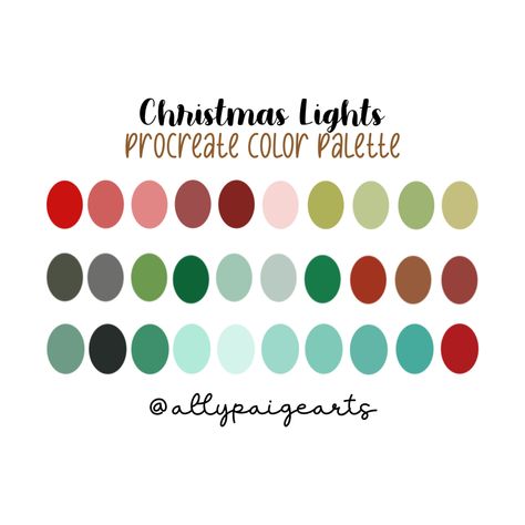 Cute Christmas Color Palette, Christmas Color Palette Procreate, Christmas Procreate Palette, Non Traditional Christmas Color Palette, Christmas Color Palettes, Christmas Color Pallet, Vintage Christmas Color Palette, Paint Pairings, Doodle Guide