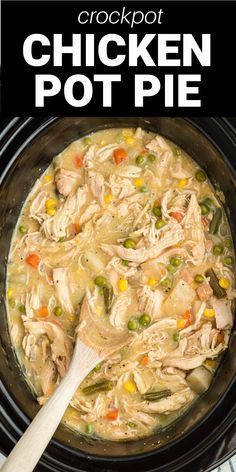 This Crockpot Chicken Pot Pie is a fast and simple way to make a hearty meal the whole family loves. The chicken is perfectly baked in a creamy sauce with healthy vegetables and topped with buttery biscuits. It literally makes itself in the crockpot. Crockpot Chicken Pot Pie, Chicken Pot Pie Recipe, Crockpot Healthy, Easy Crockpot Dinners, Pot Pie Recipe, Easy Chicken Pot Pie, Buttery Biscuits, Pot Pies Recipes, Hearty Meal