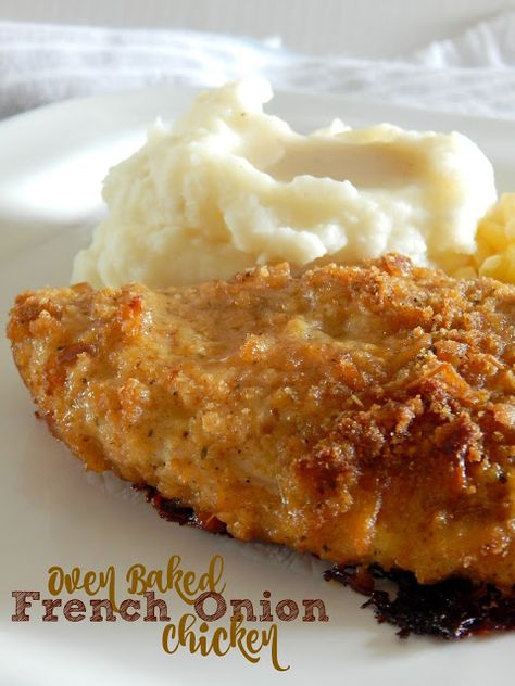 Oven Baked French Onion Chicken...just like fried chicken but without the mess!  Crispy, juicy and flavorful...goes perfectly with homemade mashed potatoes on the side. French Fried Onion Chicken Mayo, French’s Onion Chicken, French Fried Onion Chicken Oven Baked, Chicken French Fried Onions, French’s Onion Baked Chicken, Crispy Onion Chicken Oven Baked, French Onion Crusted Chicken, Chicken With French Fried Onions Recipes, French Fried Onion Chicken Tenders