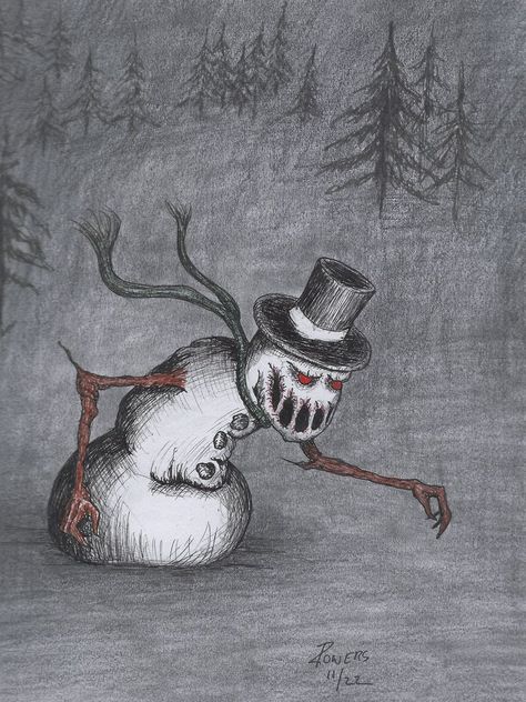 Cold Monster Art, Creepy Christmas Art, Creepy Snowman, Winter Horror, Scary Snowman, Monster Creature, Scary Creepy, Creepy Christmas, Envelope Art