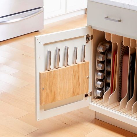 Kitchen Cabinet Storage Solutions, Dapur Rustic, Cabinet Door Storage, Cabinet Storage Solutions, Cheap Kitchen Cabinets, Knife Rack, Plywood Cabinets, Knife Storage, Inside Cabinets