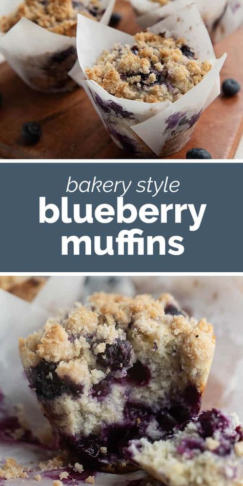 Better than bakery muffins, these Blueberry Muffins are filled with blueberries, then topped with more blueberries and a crumb topping. They are moist and bursting with blueberries! Culinary Hill Blueberry Muffins, First Watch Blueberry Muffins, Extra Large Blueberry Muffins, Bakery Blueberry Muffin Recipe, Freeze Dried Blueberry Muffins, Large Bakery Style Muffins, Blueberry Muffins Bakery Style, Ina Garten Blueberry Muffins, Moist Blueberry Muffins Recipe