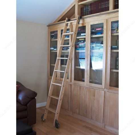 Library Room Decor, Library Ladders, Sliding Ladder, Ladder Hooks, Best Ladder, Wood Library, Rolling Ladder, Home Library Rooms, Library Ladder