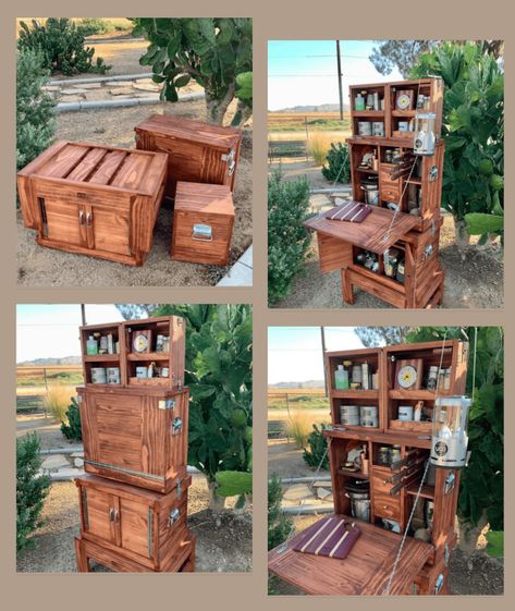 Camp Furniture Diy Ideas, Camp Box Kitchen, Chuck Box Plans Camping Kitchen, Chuck Box Camp Kitchen, Chuck Wagon Box Camping Kitchen, Diy Chuck Box Camping, Chuckbox Camping, Chuck Box Diy, Camp Cooking Ideas