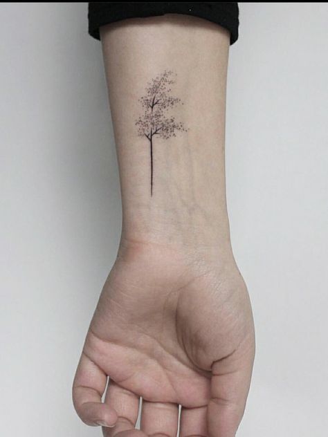 Tiny Tree Tattoos For Women, Minimalist Oak Tree Tattoo, Simplistic Tree Tattoo, Aspen Tree Tattoo Simple, Simple Tree Tattoos For Women, Dainty Tree Tattoo, Fineline Nature Tattoo, Feminine Tree Tattoos, Minimalist Tattoo Tree