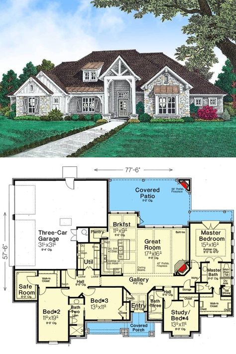 Country House Floor Plan, Country Floor Plans, Open Floor House Plans, Unique House Plans, Hill Country Homes, Pool House Plans, Affordable House Plans, Free House Plans, Garage Floor Plans