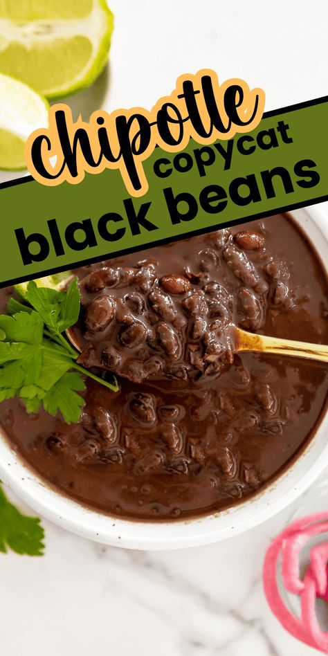 Love Chipotle's black beans? Make them at home with this easy copycat recipe, with your Instant Pot!  Packed with smoky, zesty flavors and just the right amount of spices, these beans are perfect for burritos, bowls, tacos, or as a tasty side dish. With simple ingredients and straightforward steps, you can enjoy these restaurant-style beans in no time. Instant Pot Plantains, Instapot Black Beans No Soak, Insta Pot Beans Recipe, Chilis Black Beans Copycat, Mexican Black Beans Recipe Canned, Seasoned Black Beans Canned, Instant Pot Black Beans No Soak, Black Beans Recipe Instant Pot, Black Bean Recipes From Dry Beans