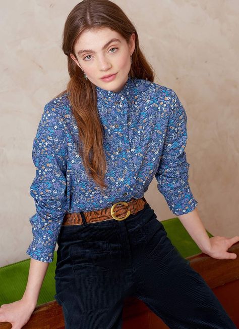 Women's Delft Floral Liberty Print Organic Blouse | Brora Winter Lookbook, Style Inspiration Fall, Liberty Print, Women Shirts Blouse, Tiger Print, Shirts Blouses, Women's Shirts, Classic Collection, Casual Everyday