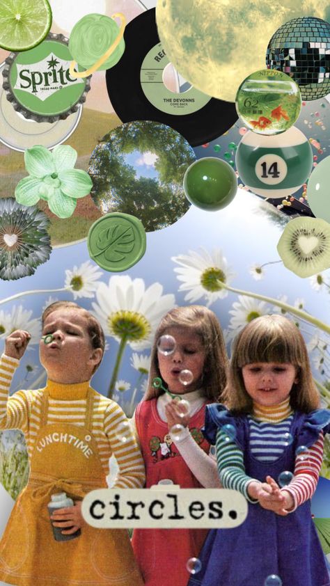 #circle #green #greenaesthetic #nostalgia #childhood #vintage #collage #moodboard #nostalgic #bubble #bubbles #circles #daisy #daisies #art Childhood Collage, Object Collage, Nostalgia Childhood, Collage Moodboard, Vintage Collage, Green Aesthetic, Circles, Mood Board, Daisy