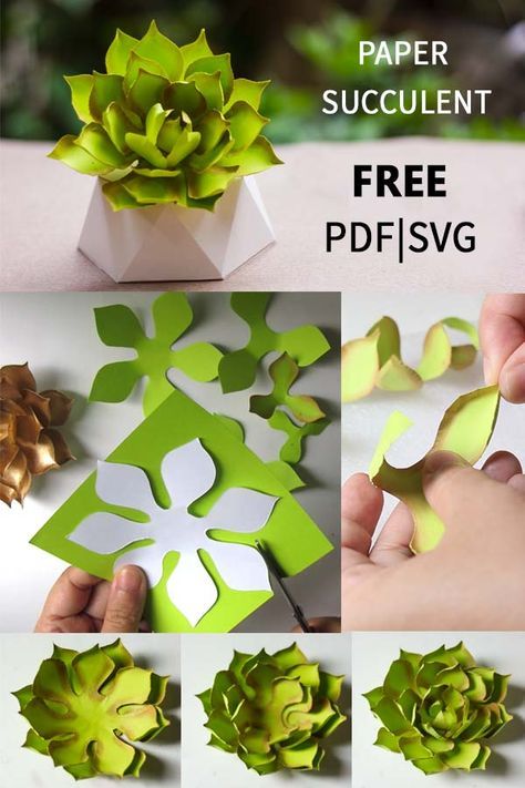 Paper succulent free template (pdf, svg) and tutorial, #paperflower #papersucculent #flowertutorial #flowertemplate Vika Papper, Paper Succulents, Săpunuri Handmade, Diy Flores, Fleurs Diy, Paper Plants, Seni Dan Kraf, Mason Jar Crafts Diy, Diy Papier