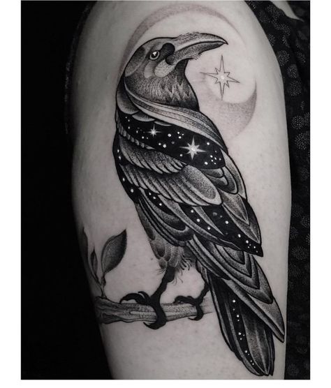 Raven With Key Tattoo, Traditional Style Crow Tattoo, Crow On Skull Tattoo, Pretty Crow Tattoo, Witchy Crow Tattoo, Raven And Books Tattoo, Raven Arm Tattoo Women, Crow And Flowers Tattoo, Raven Tattoo With Flowers