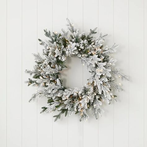 PRICES MAY VARY. This mixed tip holiday wreath features a specially designed flocking that resists shedding and will easily maintain its intended look of soft, freshly fallen snow. The branches are pre-strung with a total of 150 warm white LED lights that are both energy efficient and long-lasting. This wreath can be displayed on door, wall or window in indoor or outdoor settings. Fire-resistant and non-allergenic, 375 branch tips Plug in lights This mixed tip holiday wreath features a specially Outdoor Table Centerpieces, January Decor, Warm Led Lights, Pre Lit Wreath, Christmas Wreaths With Lights, White Christmas Wreath, Neutral Christmas Decor, Table Centerpiece Decorations, Warm White Led Lights