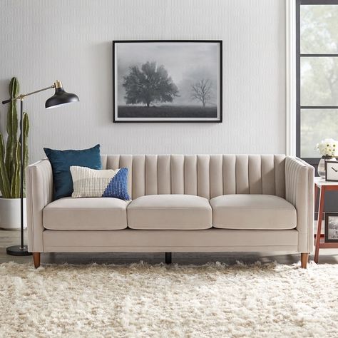 Upholstered Comfortable Soft Lamb Down White Sectional Sofa Couch with Ottoman - Bed Bath & Beyond - 37908246 White Sectional Sofa, Tuxedo Sofa, White Sectional, Modern Sofa Living Room, Unique Sofas, Modern Sofa Designs, Living Room Sofa Design, Inspire Me Home Decor, Sectional Sofa Couch