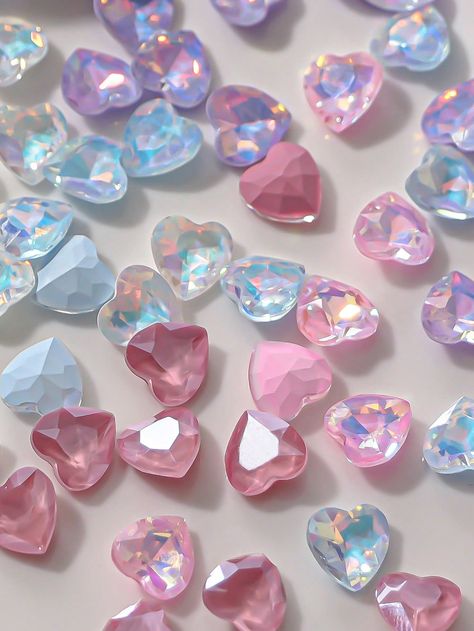 Multicolor  Collar  Glass  3D Decoration Embellished   Beauty Tools Iridescent Aesthetic, Iridescent Decor, Heart Gem, Crystal Drawing, Heart Crystal, Gem Nails, Tableau Art, Nail Art Rhinestones, Cute Wallpaper For Phone