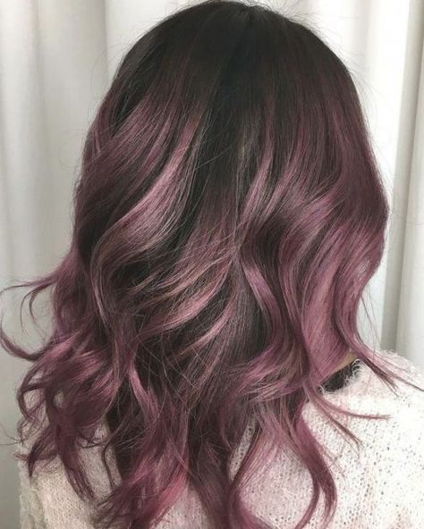 Pink And Burgundy Hair, Wedding Dresses Pink, Babylights Balayage, Jasmine Hair, Hair Color Plum, Pinecone Crafts, Plum Hair, Korean Hair Color, Peekaboo Hair