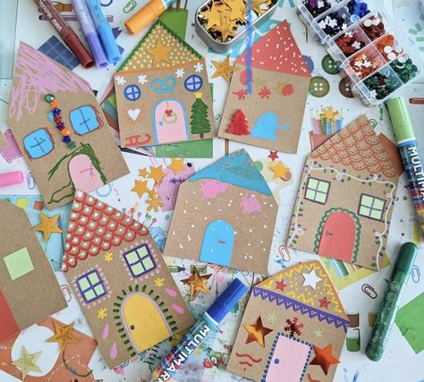 My House Eyfs Activities, My House Crafts Preschool, As For Me And My House Craft, Family Art Preschool, House Art For Kids, Cardboard Village, Kindergarden Art, Kids Collage, Diy Christmas Ornaments Easy