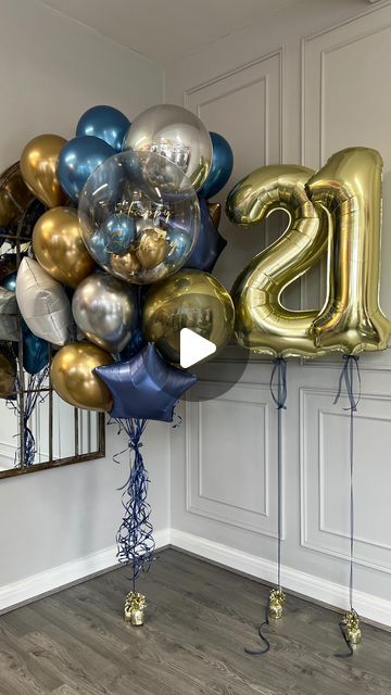 LONDON BALLOONS - ВОЗДУШНЫЕ ШАРЫ ЛОНДОН on Instagram: "Gold And Navy Blue Set!💎

Say 'Happy Birthday' with this stylish festive set! Giant number balloons and  generous bouquet of metallic balloons come in one perfect set! 🚘Come with or without giant box. Balloons can be signed with your favourite message on request. 

DM with your project today!

And what number will you be celebrating next?

#balloonsdecorlondon #londonballoons #oballoons #londonballoonsdelivery #balloondeliverylondon
#шарикилондон
#londonevents #partystyling
#доставкашарылондон
#luxurystays #balloons #londonhotels #londonhotels #birthdayballoons #balloonstylist #londonballoons #heliumballoons #londonevents #luxuryballoons #eventstylist #essexballoons #birthdayballoonsoballoons #21stbirthday #21stbirthdayoballoons #21s Giant Balloon Bouquet, Giant Number Balloons, Bday Decor, Metallic Balloons, Balloon Delivery, Giant Balloons, London Hotels, Number Balloons, Helium Balloons