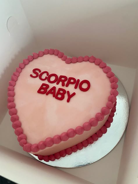 #cake #scorpio #scorpiocake #zodiaccake #pinkcake #heart Birthday Cake Aesthetic Scorpio, Birthday Cake Simple Aesthetic, Scorpio Cake Aesthetic, Cute But Scorpio Cake, Scorpio Heart Cake, Scorpio Szn Cake, 19 Birthday Cake Aesthetic, Birthday Cake Scorpio, Big Birthday Cakes