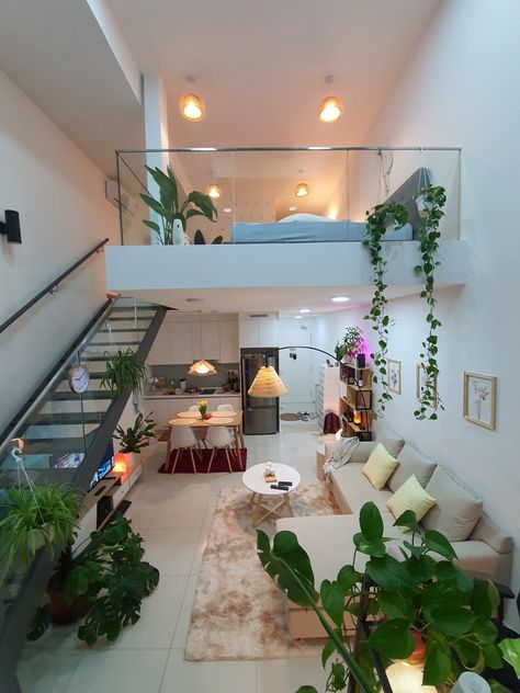 Loft Apartment Aesthetic, Small Loft Apartments, Loft Apartment Decorating, Small Studio Apartment Ideas, Loft House Design, Condo Interior Design, Shop Barndominium, Tiny House Loft, Condo Interior