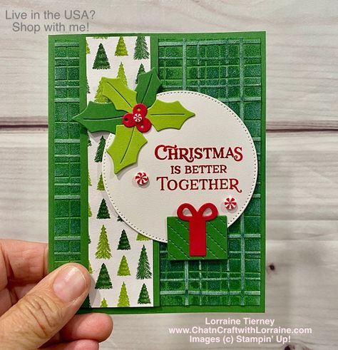 Christmas Is Better Together Embossed Background - ChatnCraft with Lorraine Su Reindeer Fun Cards, Reindeer Fun Stampin Up Cards, Papercrafting Ideas, Embossed Background, Heat Embossing, Xmas 2024, Christmas Card Set, Homemade Christmas Cards, Class 12