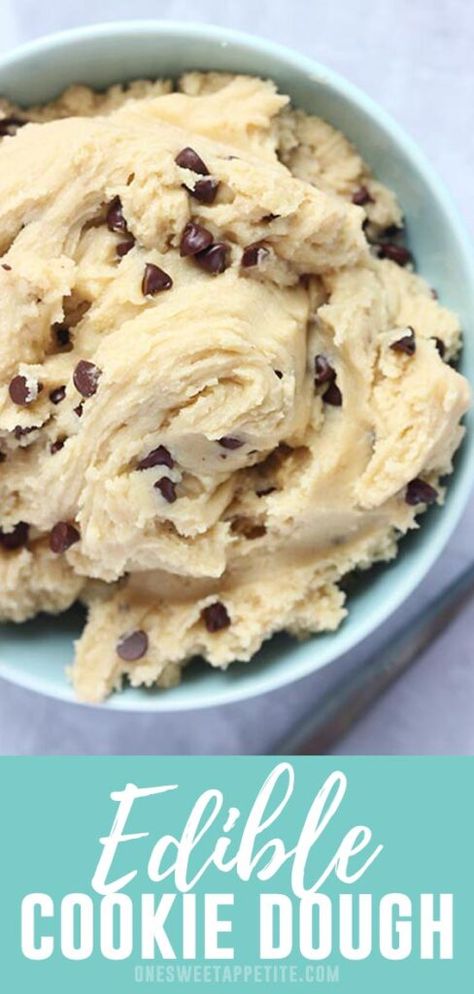 Edible Cookie Dough Recipe- with Chocolate Chips! - One Sweet Appetite Cookie Dough No Eggs, Desserts Without Eggs, Edible Sugar Cookie Dough, Edible Chocolate Chip Cookie Dough, Homemade Cookie Dough, Cookie Dough Ingredients, Cookie Dough To Eat, Edible Cookie Dough Recipe, No Bake Cookie Dough