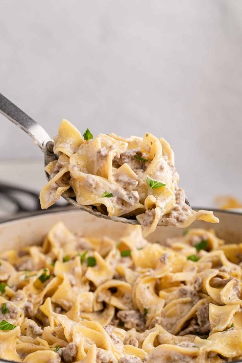 Ground Beef Stroganoff (Hamburger Helper Copycat Recipe) - Boots & Hooves Homestead Ground Beef Recipes Hamburger Helper, Chicken Hamburger Helper, Copycat Hamburger Helper Beef Stroganoff, Hamburger Helper Stroganoff Homemade, Diy Hamburger Helper Stroganoff, Crockpot Hamburger Helper Recipes, Ground Beef Hamburger Helper, Crockpot Hamburger Stroganoff, Healthier Beef Stroganoff