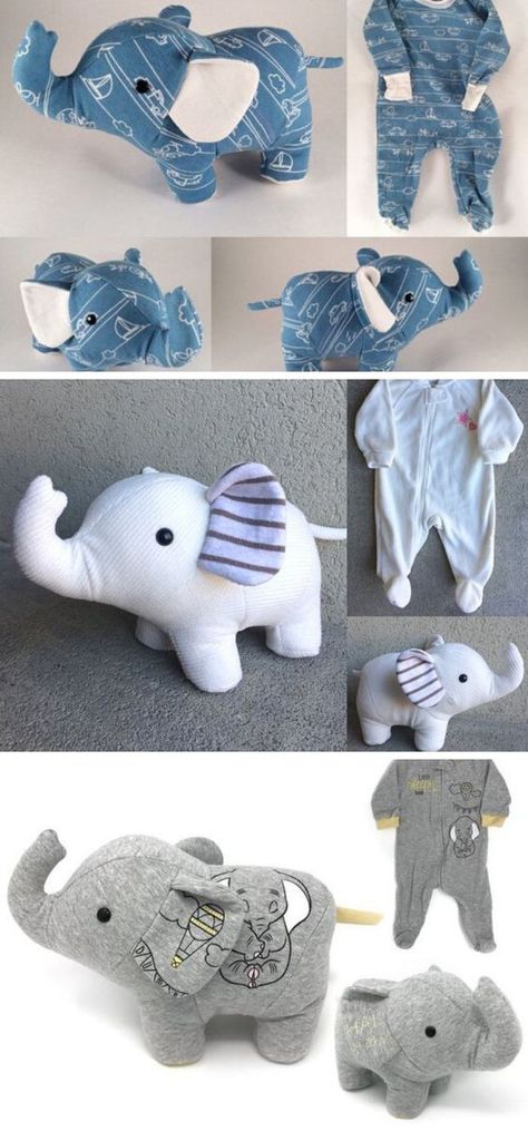 DIY Baby onesie Memory Bear Keepsake Bear Pattern Memory Elephant, Memory Clothes, Handmade Sock Monkey, Easy Blanket Knitting Patterns, Diy Teddy Bear, Memory Bears Pattern, Bear Patterns Free, Elephant Stuffed Animal, Bear Patterns