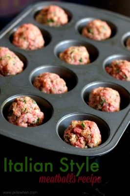 PinkWhen.com: A delicious Italian Style Meatballs recipe that is perfect for spaghetti and meatball subs! Italian Style Meatballs, Meatball Dishes, Italian Meatball, Italian Meatballs Recipe, Meatball Recipe, Meatballs Recipe, Think Food, Muffin Tins, Muffin Tin