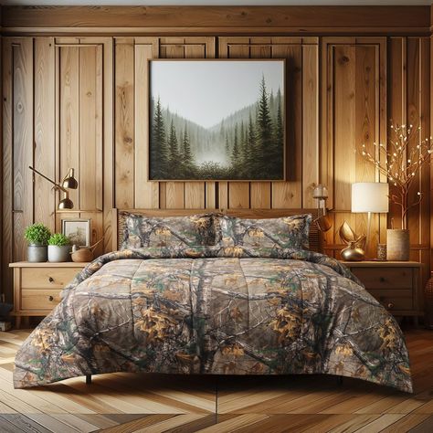 PRICES MAY VARY. Polycotton BRING THE OUTDOORS IN: This Realtree camo comforter set in twin size (65" x 90") with one sham (20" x 26") creates a rustic, lodge like atmosphere for your bedroom, perfect for hunting fans or those who love the farmhouse or castle style. SPACE-SAVING AND CONVENIENT: This product is vacuum packaged for easy handling and transport, protecting them from dust, moisture, and pests while maintaining their freshness and quality. When you remove the comforter, simply gently Teen Boy Hunting Bedroom, Hunting Bedroom Ideas, Country Teen Bedroom, Rustic Farmhouse Bedding, Hunting Themed Bedroom, Camouflage Bedroom, Camo Bedding Sets, Hunting Bedroom, Rustic Hunting Lodge