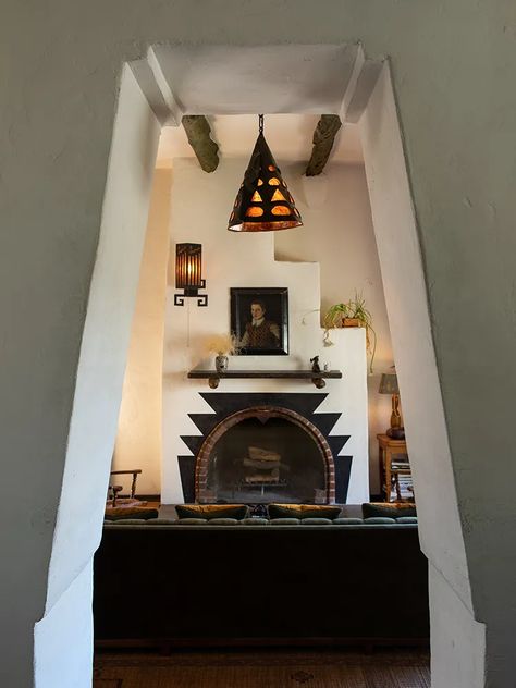 An Esteemed Set Designer Shares His Hopi Pueblo–Style Fantasy House in L.A. | Architectural Digest Adobe House Decor, Pueblo Style House, Pueblo Revival, Casa Fantasy, Douglas Fir Flooring, Dark Wood Table, Adobe House, Santa Fe Style, Throw Pillow Styling