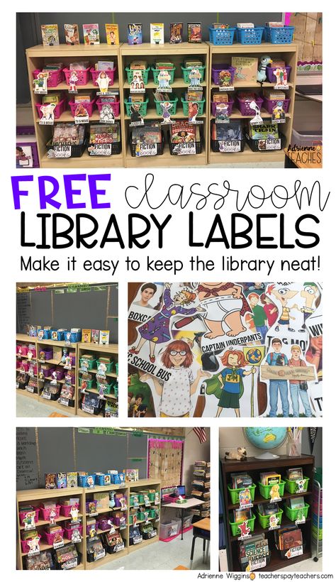 How is your classroom library organized? Redo your organization with these free classroom library labels! Classroom Library Labels Free, Classroom Library Labels, School Diy Ideas, Preschool Library, Classroom Library Organization, Library Labels, Library Book Displays, Elementary School Library, Library Organization