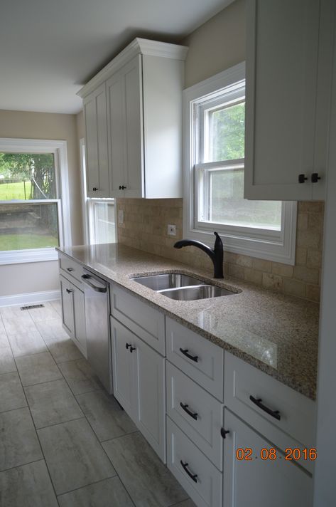 White Cabinets Oil Rubbed Hardware, Kitchen With Oil Rubbed Bronze Hardware, Oil Rubbed Bronze Kitchen Hardware, Bronze Kitchen Hardware, Oil Rubbed Bronze Kitchen, Kitchen With White Cabinets, White Cabinets White Countertops, Meadow Sage, Oil Rubbed Bronze Hardware