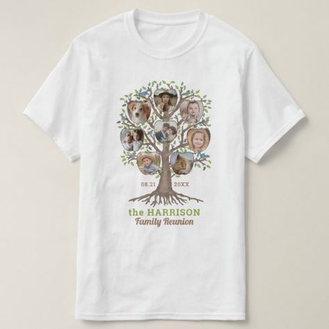 Family Reunion Tree Photo Collage Personalized Lt Summer Clothing - family reunion, family tree 8 photo collage, easy square instagram pictures template, annual summer family gathering tshirts, cute apple tree photograph frames, tree roots and birds tees, matching family vacation logo t-shirts, add your own custom name, park picnic bbq get together, fun unique party event shirt Family Reunion Tree, Vacation Logo, Tshirts Cute, Family Tree Designs, Family Reunion Shirts, Event Shirts, Reunion Shirts, Personalised Family Tree, Picture Templates