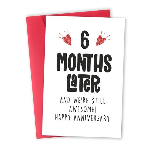 PRICES MAY VARY. Lovely 6 Month Anniversary Cards Gifts--It is a perfect gift for sending your girlfriend, boyfriend, husband, wife. It is sure to bring a big smile on his/her face when receiving the greeting card. Sweet Half A Year Anniversary Card--This card features cute love pattern on the front and comes with this text “ 6 months later and we're still awesome! ”. Product Information--8.0*5.3 inches is printed on 300gsm premium recycled smooth card and comes with a red envelope and transpare 6 Months Anniversary Card Ideas, Gifts For 6 Month Anniversary Boyfriends, 5 Months Anniversary Boyfriend, Six Month Anniversary Boyfriend Gifts, 6 Months Anniversary Boyfriend, Half Year Anniversary, 6 Months Anniversary, 6 Month Anniversary Boyfriend, Six Month Anniversary