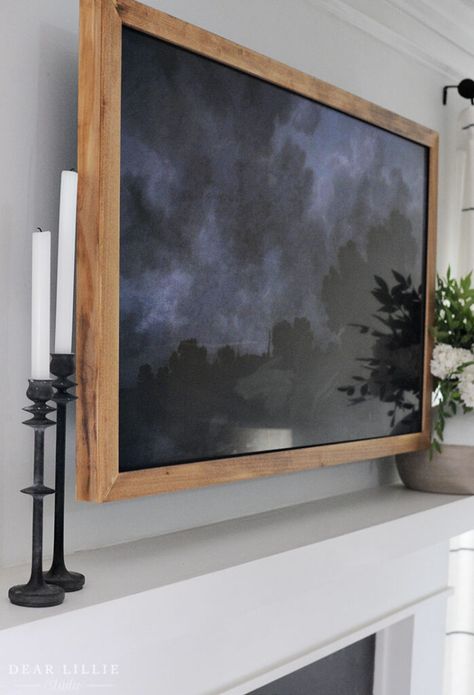 Making A Frame For Tv, Canvas Over Tv, Frame Behind Tv, Diy Television Frame, Lamp Under Tv, Tv Shadow Box Frame, Fireplace Tv Wall Hidden Storage, Fake Frame Tv, Framed Flat Screen Tv