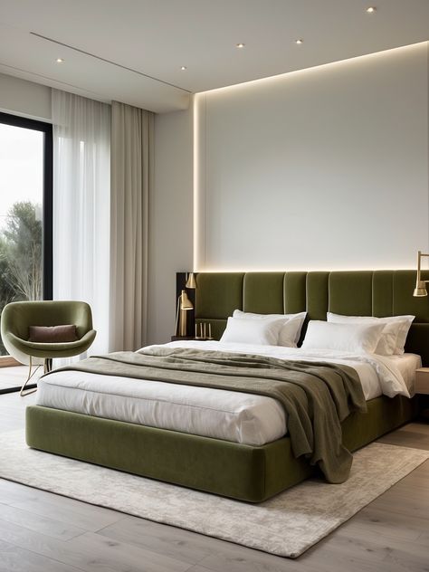 Villa bedroom modern minimalist style white walls a li 0 Bedroom Ideas Color, Bedroom Modern Minimalist, Villa Bedroom, Modern Minimalist Style, Green Bedroom, Bedroom Modern, Luxurious Bedrooms, White Walls, Minimalist Style