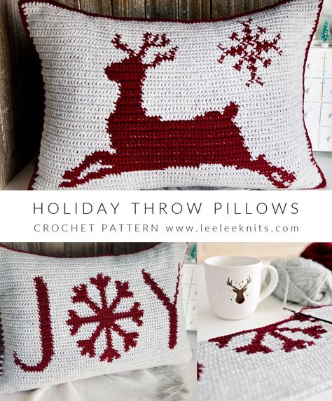 Let It Snow Crochet Pillow, Free Crochet Pillows, Pillows Crochet, Crochet Cushion Covers, Christmas Throw Pillows, Sellable Crafts, Christmas Afghan, Crochet Pillow Patterns Free, Xmas Pillows