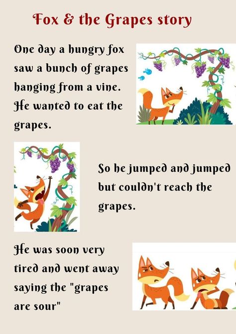 The Fox And The Grapes Story, Rhyming Poems For Kids, Short Story For Kids, Picture Story For Kids, Preschool Poems, Stories With Moral Lessons, English Moral Stories, Good Morning Quotes Friendship, Moral Stories In Hindi