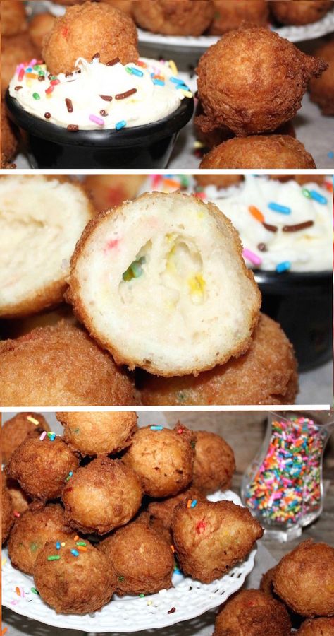 Deep Fried Cake Balls, Unique Fried Foods, Deep Fried Cake Batter, Fried Cake Batter, Deep Frier Recipes, Carnival Desserts, Fried Cake, Deep Fried Desserts, Deep Fryer Recipes