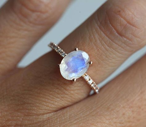 Rose Gold Ring Simple, Opal Wedding Ring Set, Moonstone Engagement Ring Set, Delicate Engagement Ring, Opal Wedding Rings, Moonstone Engagement, Unique Diamond Rings, Moonstone Engagement Ring, Pave Diamond Ring