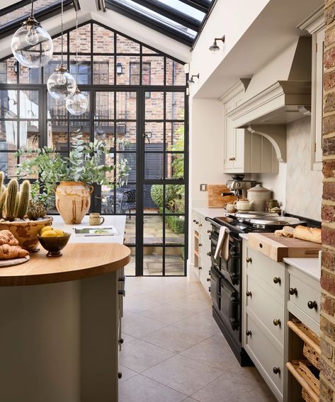 This fully renovated London townhouse expertly blends antiques and modern design classics | London Townhouse Interior, London House Interior, Ideal Home Magazine, Patterned Bathroom Tiles, Townhouse Interior, Modern Townhouse, London Townhouse, London Kitchen, Country House Interior