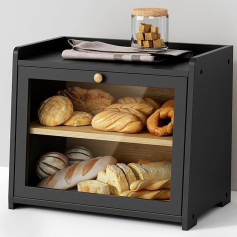 Amazon.com: Goozii Black Bread Box for Kitchen Countertop, Large Bread Storage Container for Homemade Bread, Wood Farmhouse Breadbox Organizer for Kitchen Counter Corner, Cabinet, Pantry, Cupboard (Black): Home & Kitchen Farmhouse Bread Boxes, Kitchen Counter Storage, Black Bread, Bread Holder, Farmhouse Bread, Bread Container, Kitchen Counter Organization, Counter Organization, Organizer For Kitchen