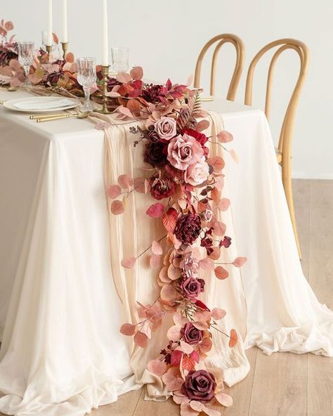 Arbor Florals, Rose Flower Garland, Arch Arbor, Rose Wedding Decorations, Reception Table Settings, Floral Wedding Decorations, Dusty Rose Wedding, Winter Wedding Decorations, Table Setting Decor