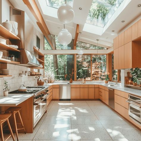 mid century kitchen modern Mid Century Modern Kitchen Dark Cabinets, Mid Century Guest House, Small Mid Century Kitchen, Mid Century Kitchens, Mid Century Modern Kitchen Cabinets, Mid Mod Kitchen, Midcentury Modern Kitchen, Dwell Kitchen, Midcentury Kitchen