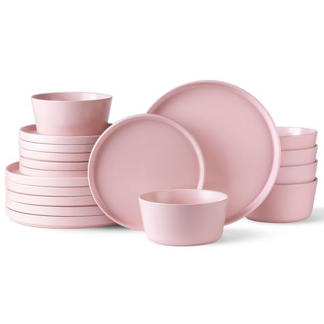 PRICES MAY VARY. HEALTHY & EXCELLENT VALUE : These dinnerware set are made of degradable clay making it free of lead and cadmium, NO need to worry about harmful substance leaching into your drinking and food, Twice fired premium ceramic make it sturdy, durable and chip-resistant for long use. LEAD-FREE FOR YOUR SAFETY: Your health is our top priority! Unlike other ceramic companies, our glazes are lead-free. The plates are made of biodegradable materials, and the glaze is all-natural. After bein Cute Tableware Set, Pink Plates Aesthetic, Kitchen With Pink Accessories, Pink Glass Plates, Pink Dinnerware Set, Pink Plastic Plates, Pink Plates Table Setting, Pink Dishware, Pastel Dishes