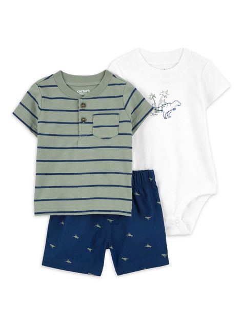 Arrives by Wed, Feb 14 Buy Carter's Child of Mine Baby Boy Shorts Outfit Set, 3-Piece, Sizes 0/3-24 Months at Walmart.com Baby Boy Cardigan, Outfit For Boys, Baby Ready, Boys Summer Outfits, Shorts Outfit, Summer Breeze, Boy Clothes