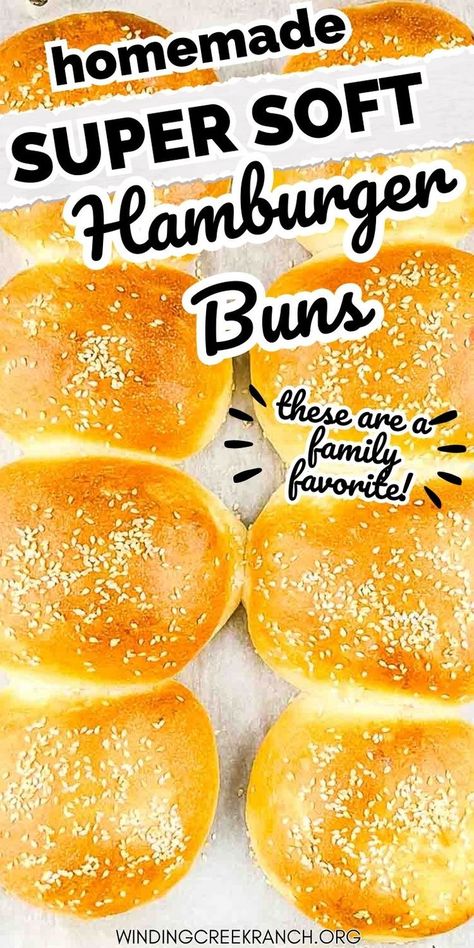 A freshly baked hamburger bun topped with sesame seeds on a cookie sheet. Hamburg Buns Recipe, Quick And Easy Hamburger Buns, How To Make Hamburger Buns, Hamburger Rolls Recipe, Soft Hamburger Bun Recipe, Soft Hamburger Buns, Hamburger Buns Recipe, Buns Recipe Easy, Homemade Burger Buns