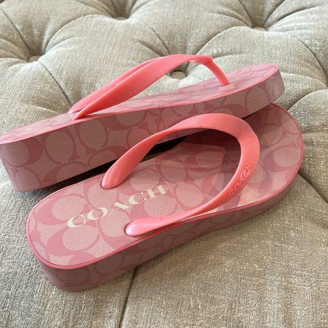 Coach Platform Flip Flops Pink New W Tags Sandals Aesthetic, Coach Flip Flops, Coach Sandals, Cute Flip Flops, Heeled Flip Flops, Pink Flip Flops, Platform Flip Flops, Louis Vuitton Pink, Swag Girl Style