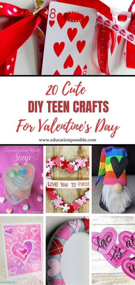 I've put together over 20 awesome Valentine's Day crafts for teens to make for friends, family, themselves, or to use as cute decor for their room. There's a wide variety of projects to choose from, from paper crafts, to heart-shaped soap, pretty garland, no-sew fleece pillows, an adorable gnome, a cute wreath, plus a ton more. There's definitely a heart-themed project here for everyone. They would all make excellent one-of-a-kind homemade gifts. Valentines Crafts For Class Parties, No Sew Valentine Crafts, Valentines Craft 5th Grade, Valentines Crafts For Teenagers, Valentines Crafts Middle School, Valentine Crafts For Teenagers, Valentines Crafts For Middle School, Valentines Crafts For 4th Graders, Heart Shaped Gifts