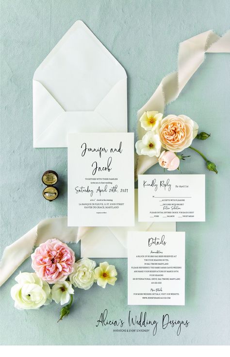 If you are looking to welcome your guests to a romantic wedding, this wedding stationery is the perfect way to set the stage! Whether you need just invitations or an entire suite, this romantic design is for you!  #romanticwedding #AliciasWeddingDesigns #InvitationSuites #weddinginspiration #vintage #intimatewedding Wedding Invitation Design Modern, Gold Foil Wedding Invitations, Eucalyptus Wedding Invitation, Formal Wedding Invitations, Foil Wedding Invitations, Wedding Invitations Romantic, Greenery Wedding Invitations, Letterpress Wedding, Letterpress Wedding Invitations